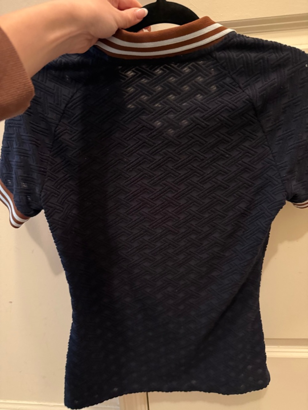 Tory Burch Navy and Brown Short Sleeve Polo Tee - Picture 4 of 5